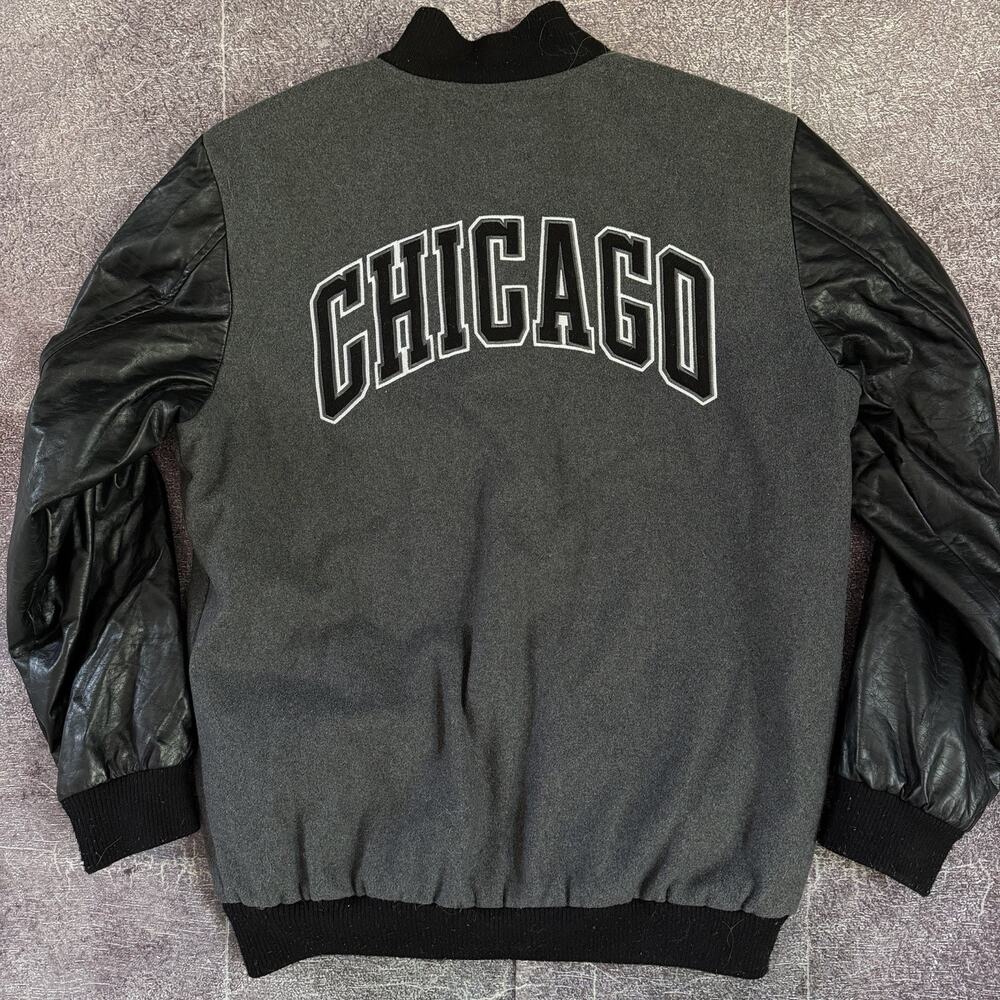 Men's Vintage Y2K UNK Chicago Bulls Gray Black Wool Bomber Varsity Jacket Sz M - Picture 4 of 4